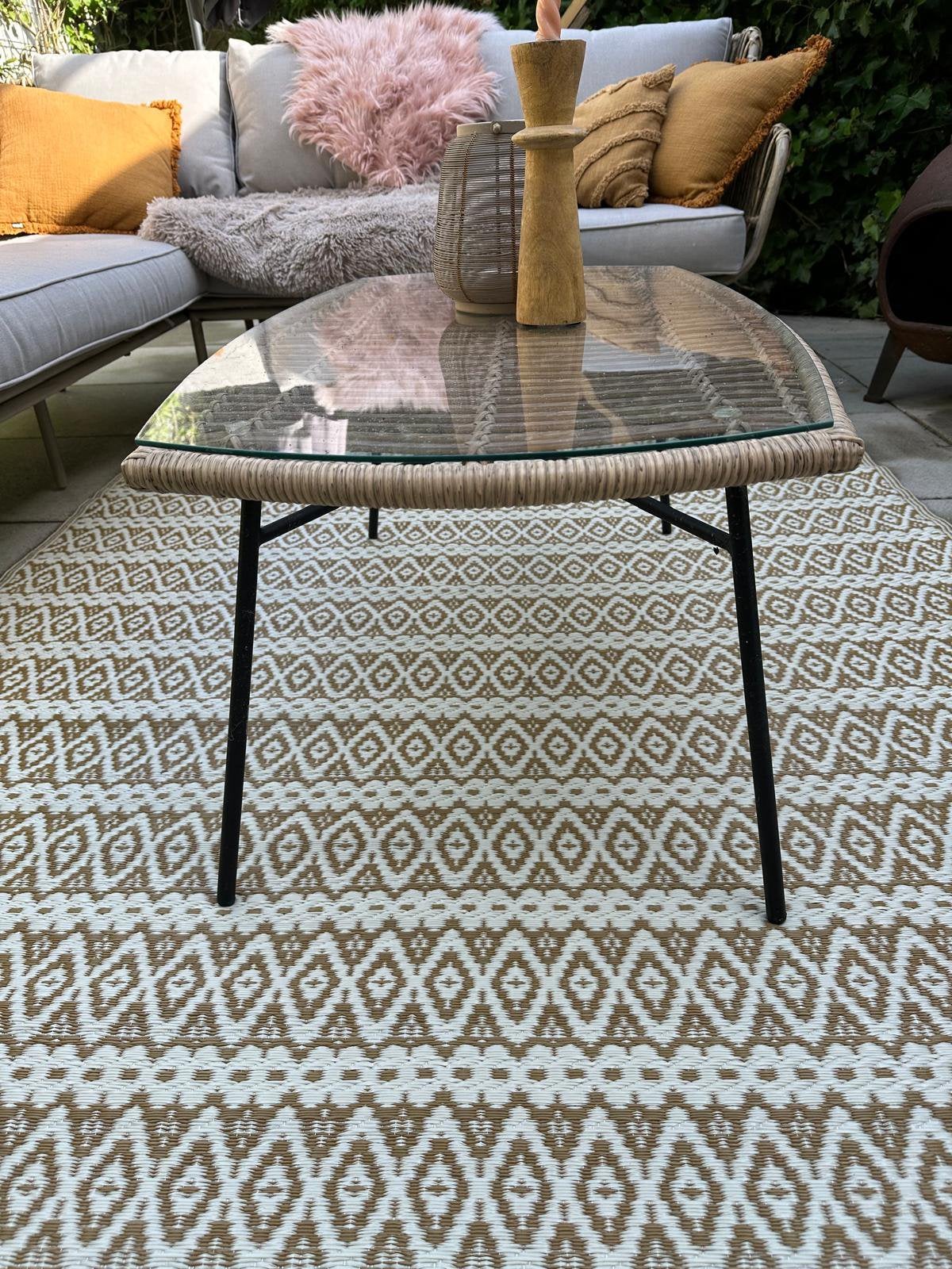 Stijlvolle glazen rotantafel, Huis en Inrichting, Tafels | Salontafels, Ophalen, Overige materialen, 50 tot 100 cm, Zo goed als nieuw