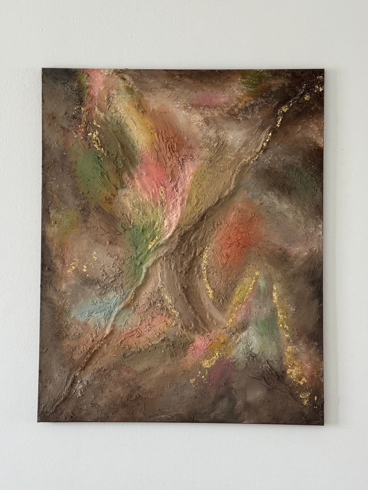 Exclusief Textuur Schilderij 80x100 cm - Bladgoud 3D Art, Antiek en Kunst, Kunst | Schilderijen | Abstract, Ophalen of Verzenden