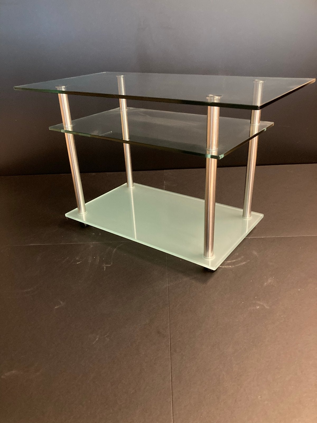 Glazen TV meubel met wieltjes - 85x45x53 cm, Ophalen, Gebruikt, 50 tot 100 cm, Glas