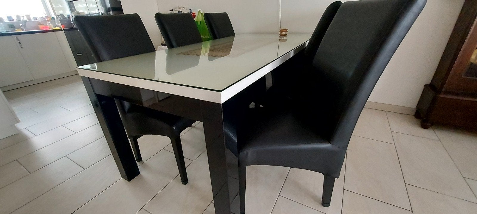 Elegante hoogglans eettafel 190x90 cm met glazen blad, Huis en Inrichting, Tafels | Eettafels, Ophalen, Modern, Hoogglans, 50 tot 100 cm