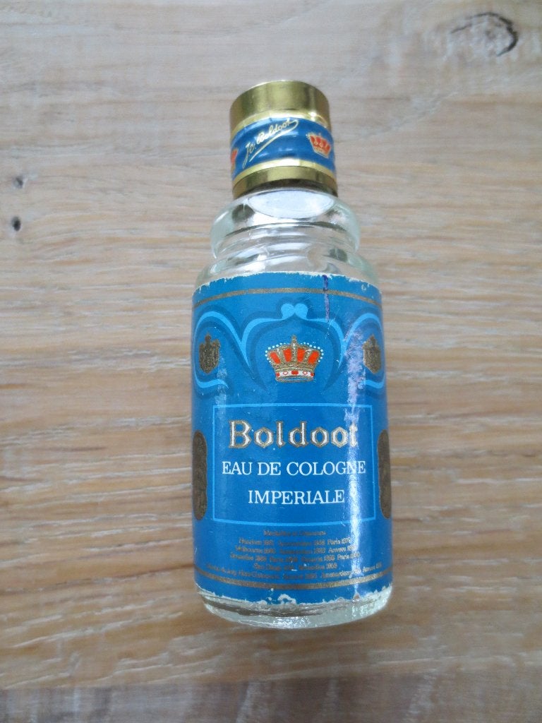 Boldoot : Eau de Cologne Imperiale. Hoog 9cm. Fles is Leeg., Ophalen of Verzenden, Gebruikt, Miniatuur
