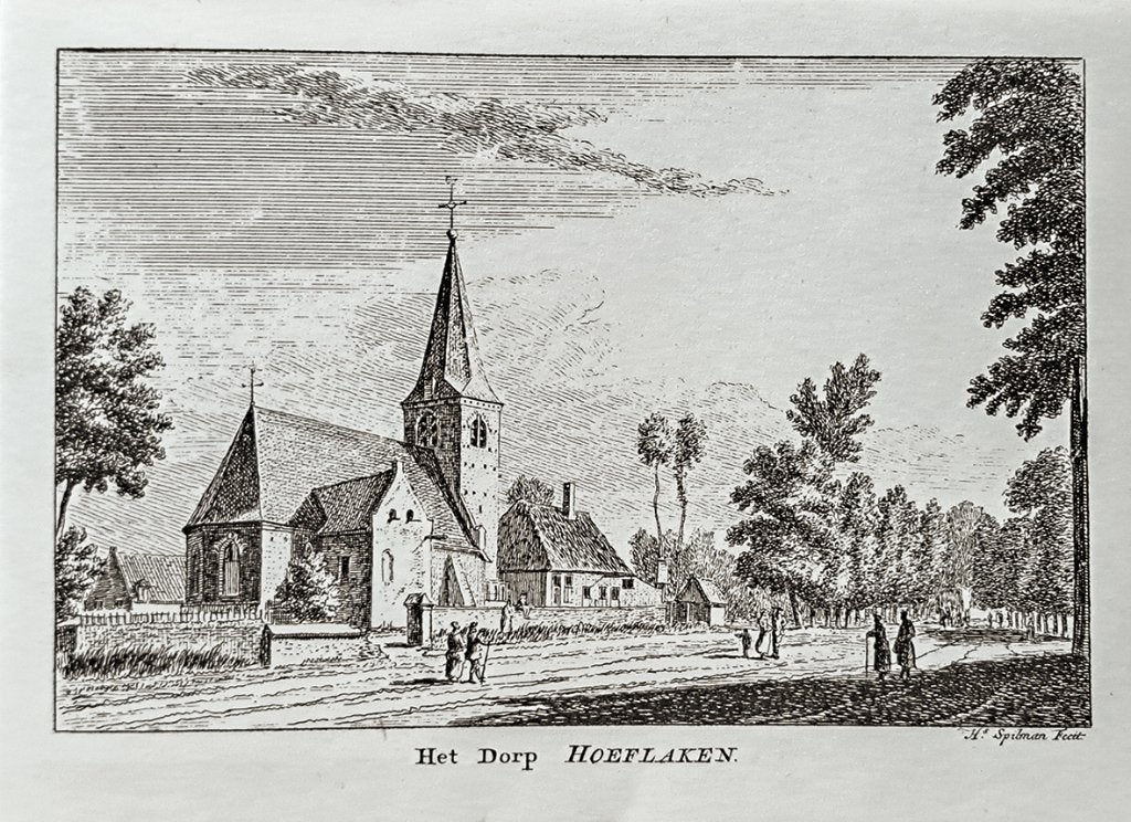 Dubbele kaarten met historische ets van Dorpskerk Hoevelaken, Antiek en Kunst, 1800 - 1899, Ets, 19 cm, Architectuur