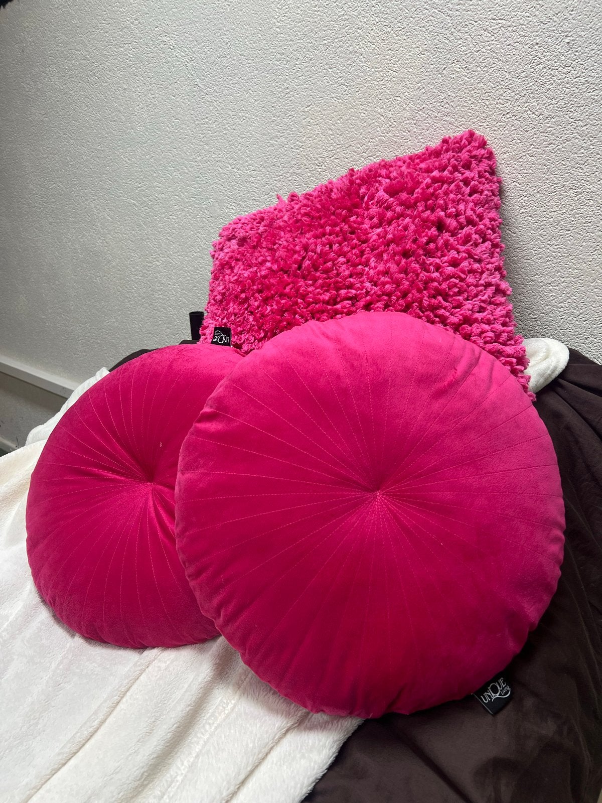 Set van 3 fuchsia roze sierkussens, Ophalen of Verzenden, Gebruikt, Roze, Sierkussen