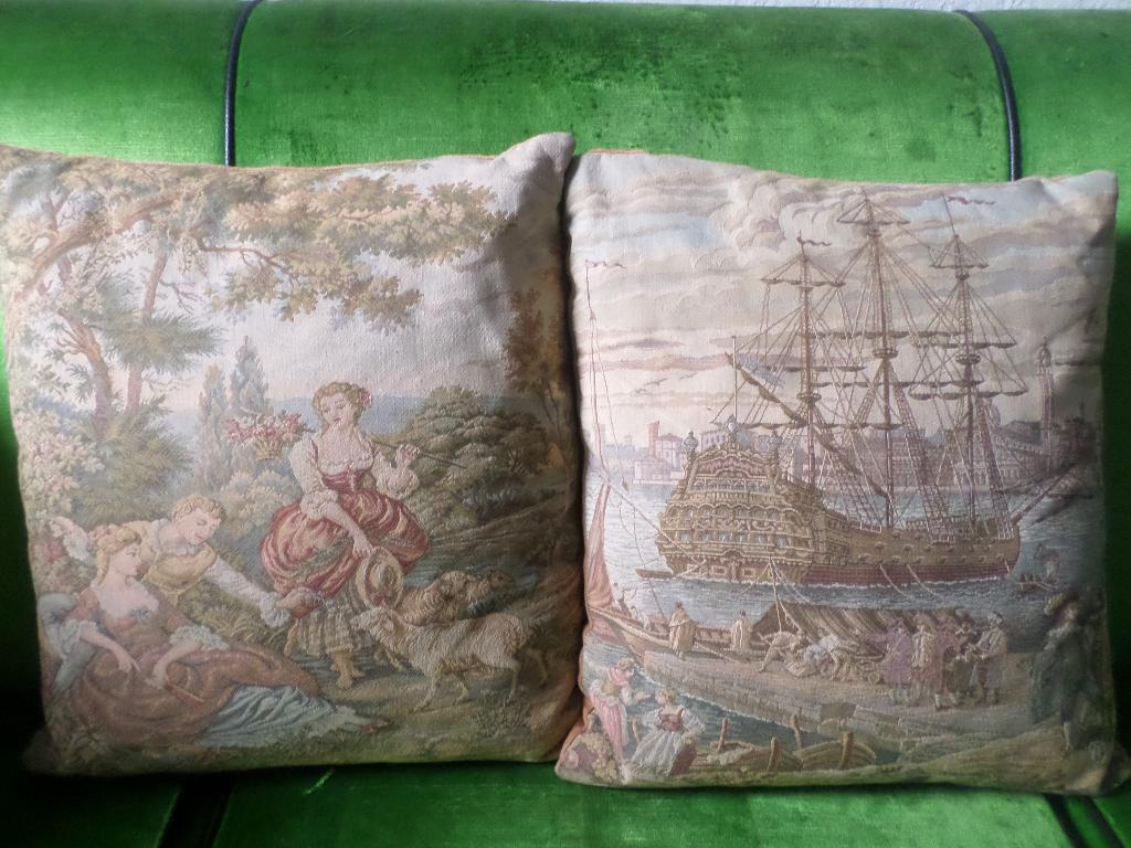 2 Mooie vintage gobelin kussens 'Flemish Tapestries', Ophalen, Gebruikt, Vierkant