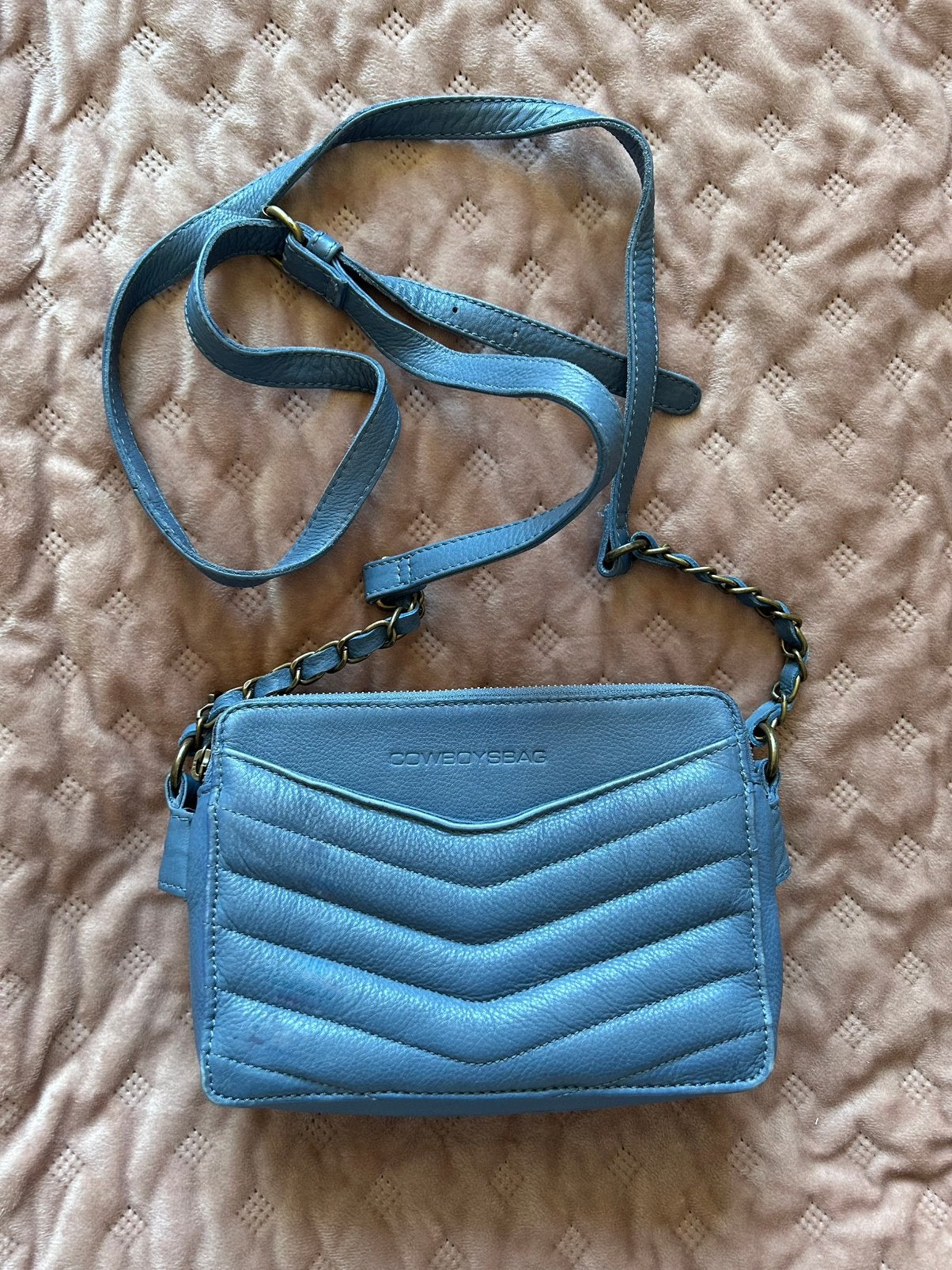 Cowboysbag blauw leer schoudertas, Ophalen of Verzenden, Zo goed als nieuw, Blauw, Schoudertasje
