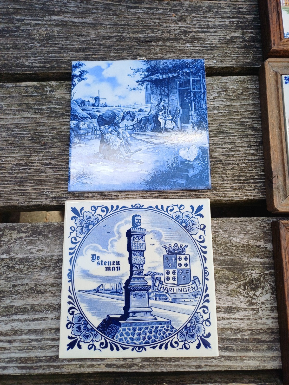 Delfts Blauwe Tegels: Harlingen en Landelijk Scène, Ophalen of Verzenden