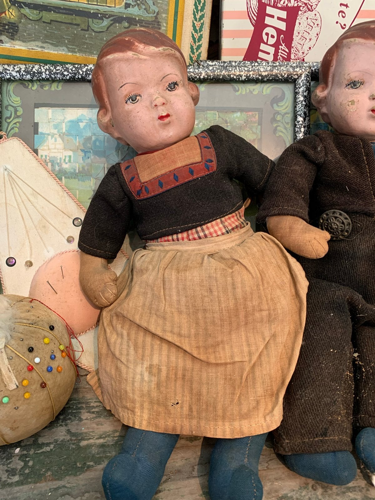 Antieke poppen - Jongen en meisje, Gebruikt, T, Ophalen of Verzenden, N