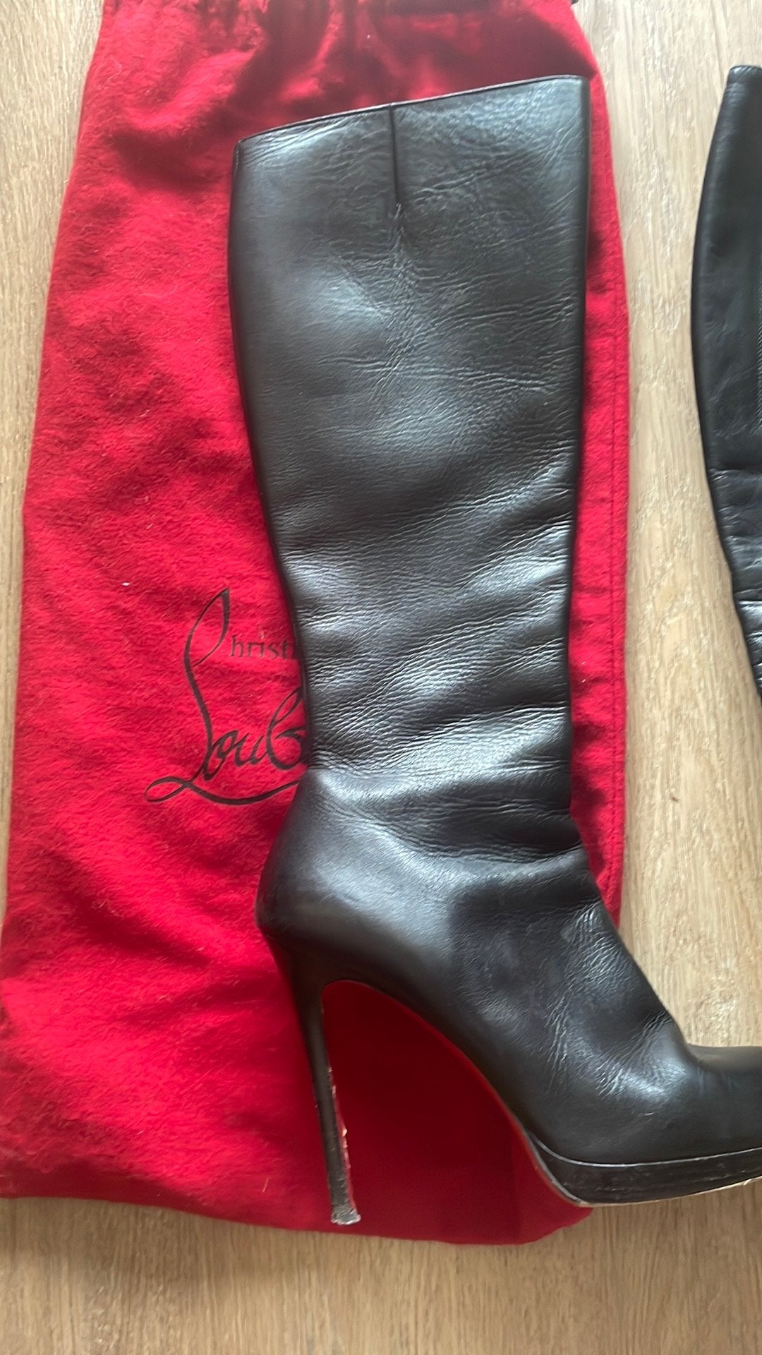 Christian Louboutin "Bianca Botta" Hoge Leren Laarzen Mt 39, Hoge laarzen, Zwart, Ophalen of Verzenden, Zo goed als nieuw
