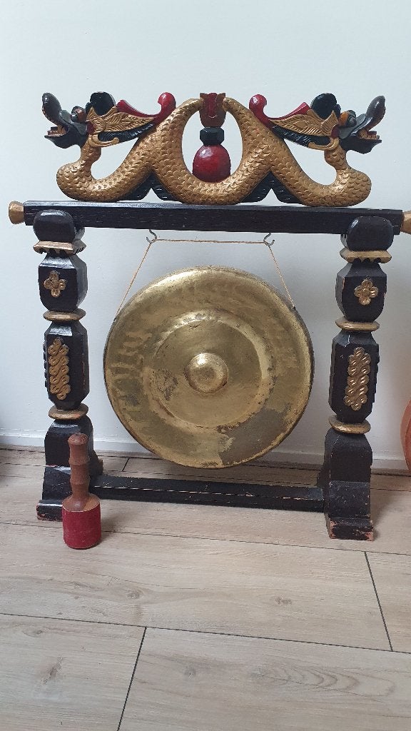 Aziatische gong met klopper, Ophalen, Gebruikt, Bruin, Oosters