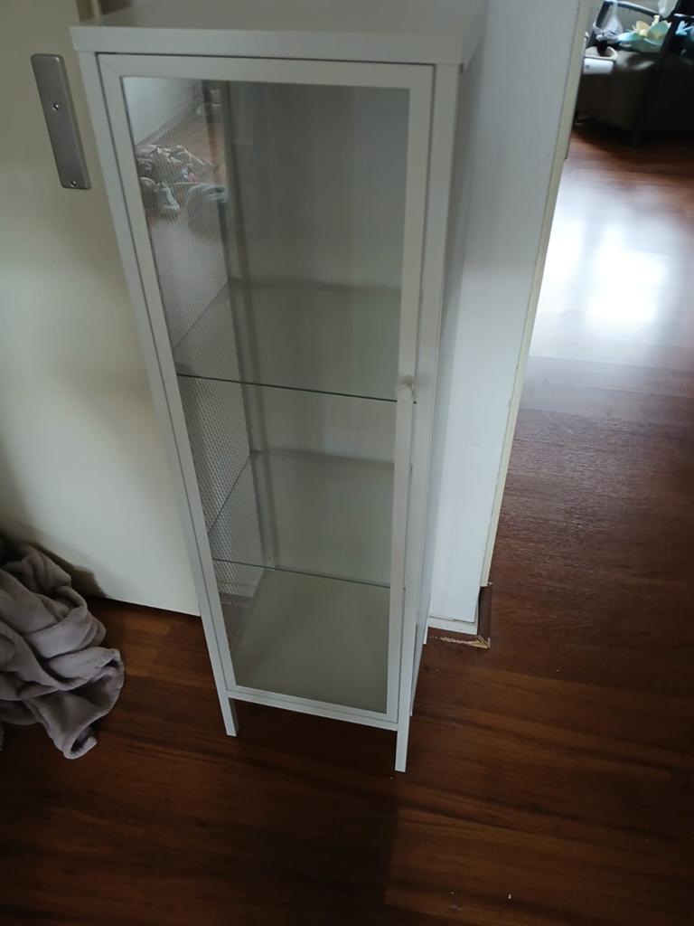 Witte vitrinekast met glazen deur en planken, Ophalen, Minder dan 50 cm, Met deur(en), 100 tot 150 cm