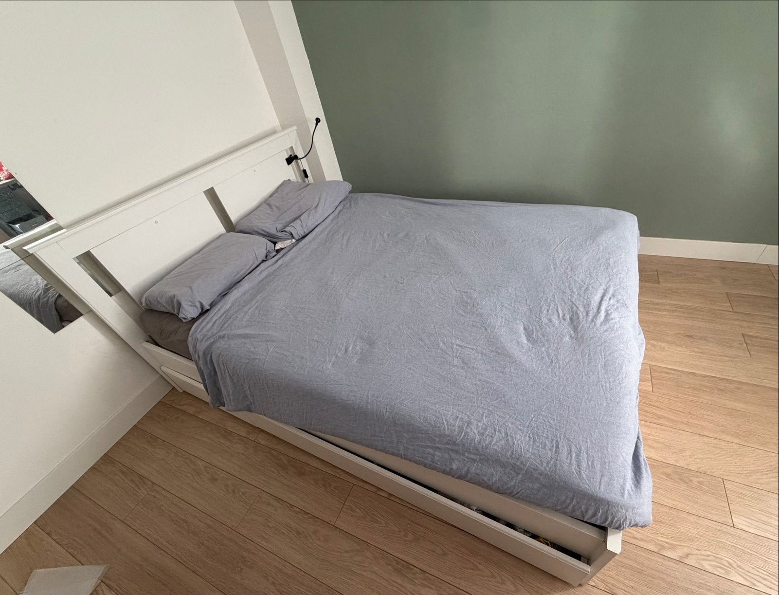 IKEA Songesand bed 140x200 met lades, goede staat, Huis en Inrichting, Ophalen, Gebruikt, Wit, Tweepersoons