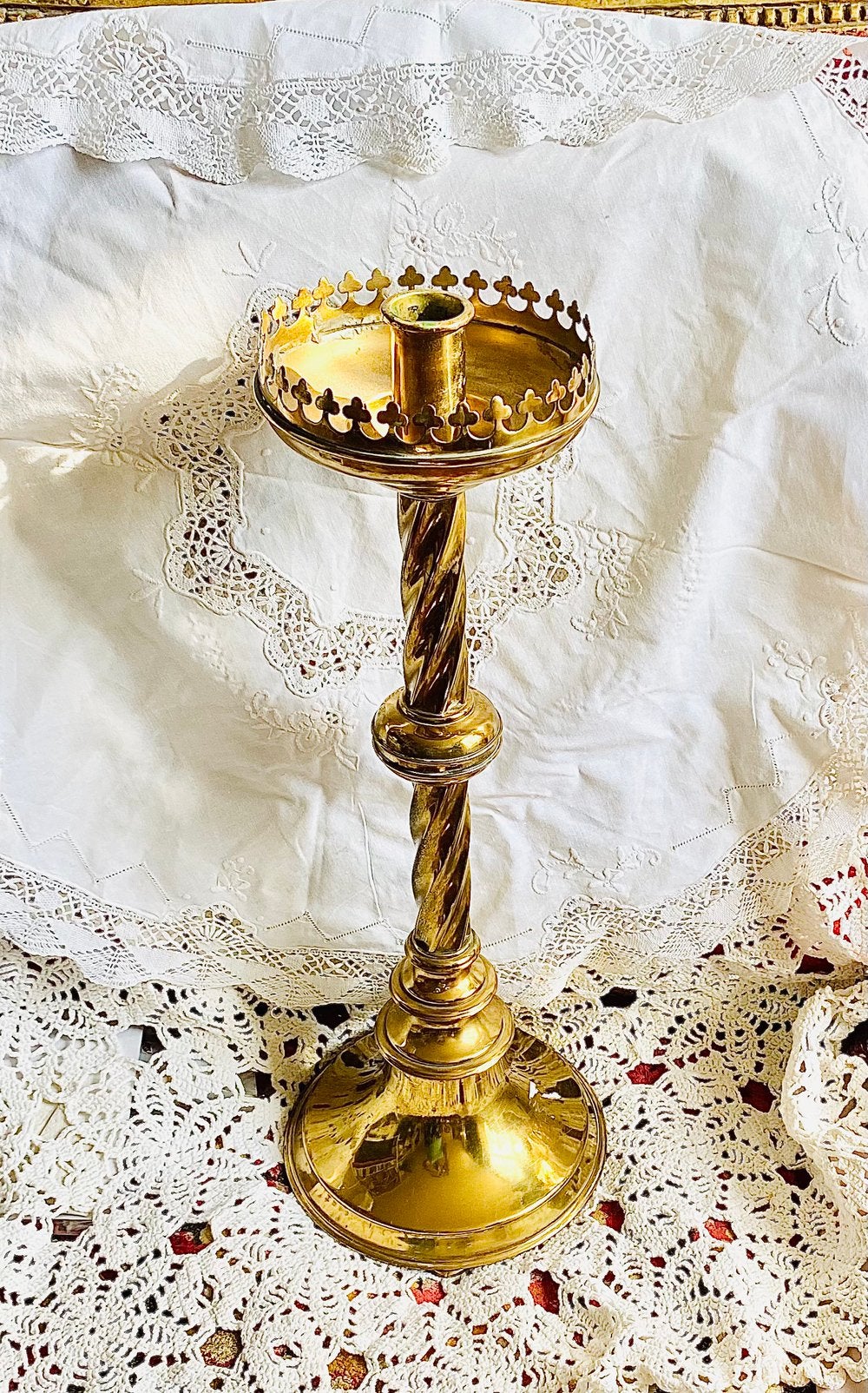 Antiek koperen messing kerkkandelaar 52cm, Ophalen of Verzenden, Koper of Brons
