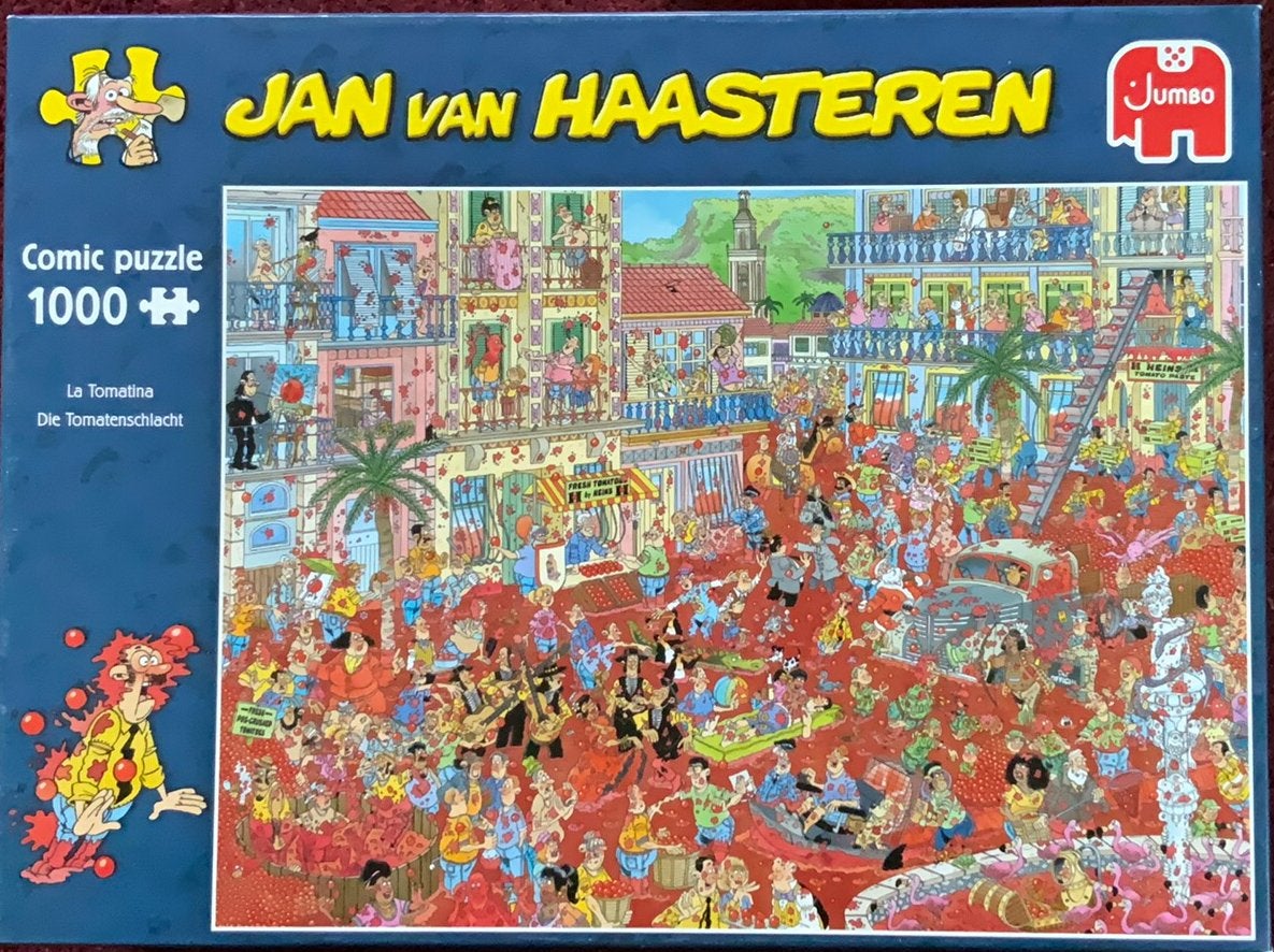 Jan van Haasteren puzzel 1000 Het Tomaten Gevecht, Hobby en Vrije tijd, Denksport en Puzzels, Ophalen, 500 t/m 1500 stukjes, Zo goed als nieuw