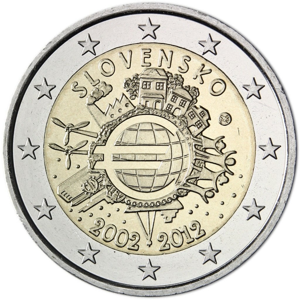 Slowakijke 2012 2 Euro 10 jaar de Euro, Postzegels en Munten, Munten | Europa | Euromunten, Ophalen of Verzenden, Overige landen