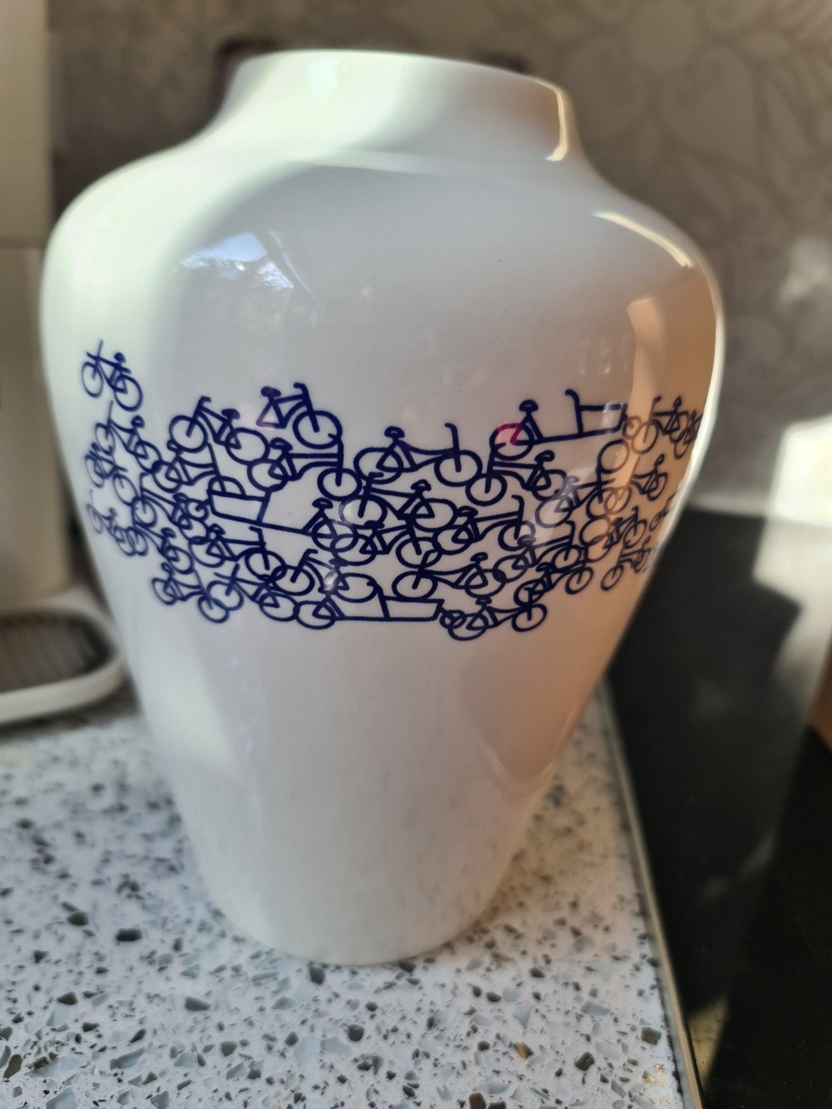 Heinen Delfts Blauw vaas 'De Blauwe Fiets' nr. 2 - 21 cm, Ophalen
