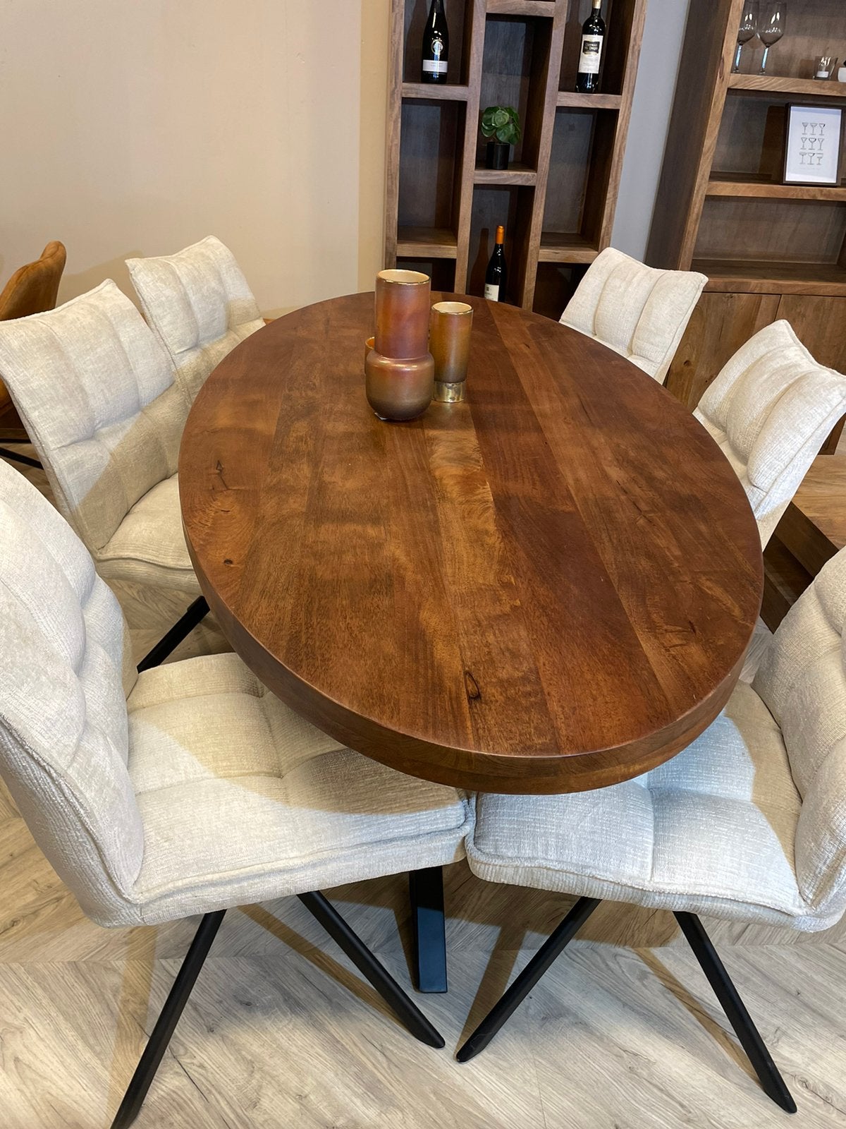 LEEGVERKOOP MAGAZIJN OVALE TAFEL MANGO MATRIX ! 299 VOORRAAD, Ophalen, Bruin, Zo goed als nieuw, Metaal