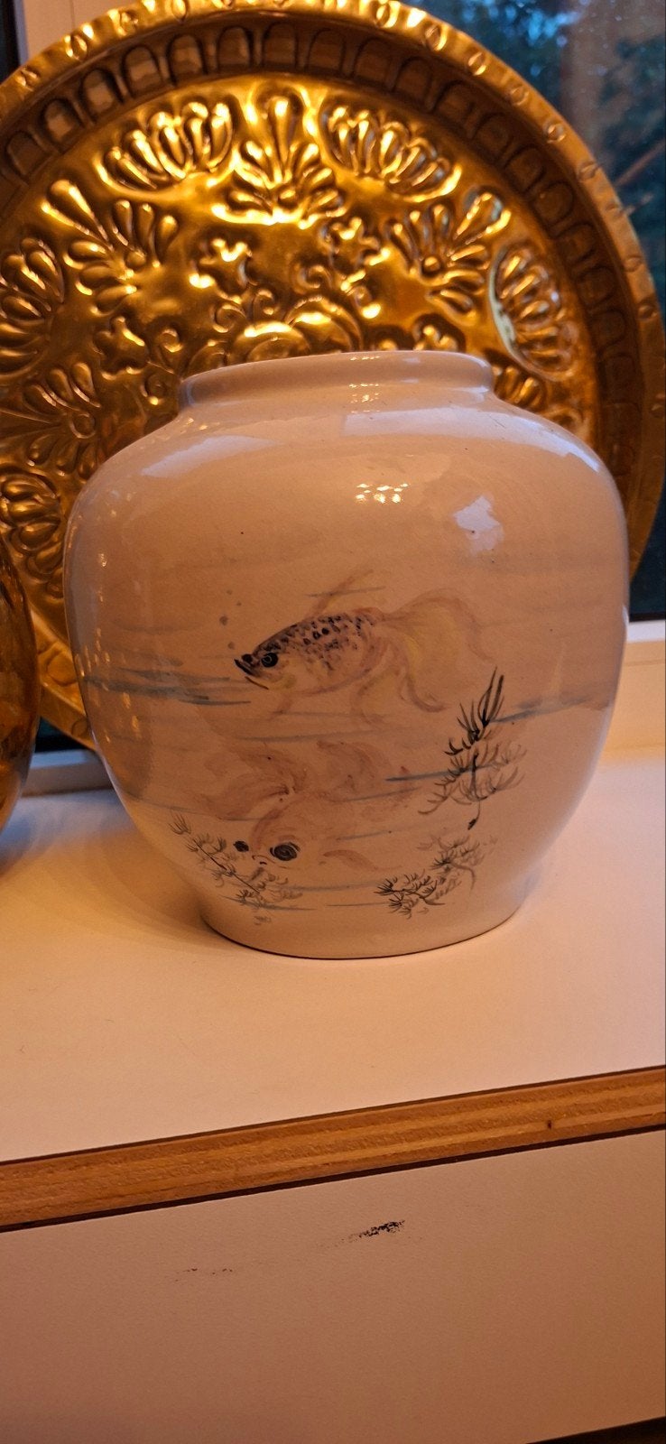 vintage vaas,.met vissen, vis afbeelding, Ophalen of Verzenden