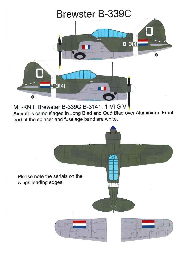 1/32 decals (uit FD32-008) Brewster B-339C Buffalo ML-KNIL, Hobby en Vrije tijd, Modelbouw | Vliegtuigen en Helikopters, Overige merken