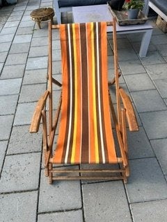 ouderwetse/vintage strand/ligstoel, Tuin en Terras, Ophalen, Gebruikt, Hout, Inklapbaar