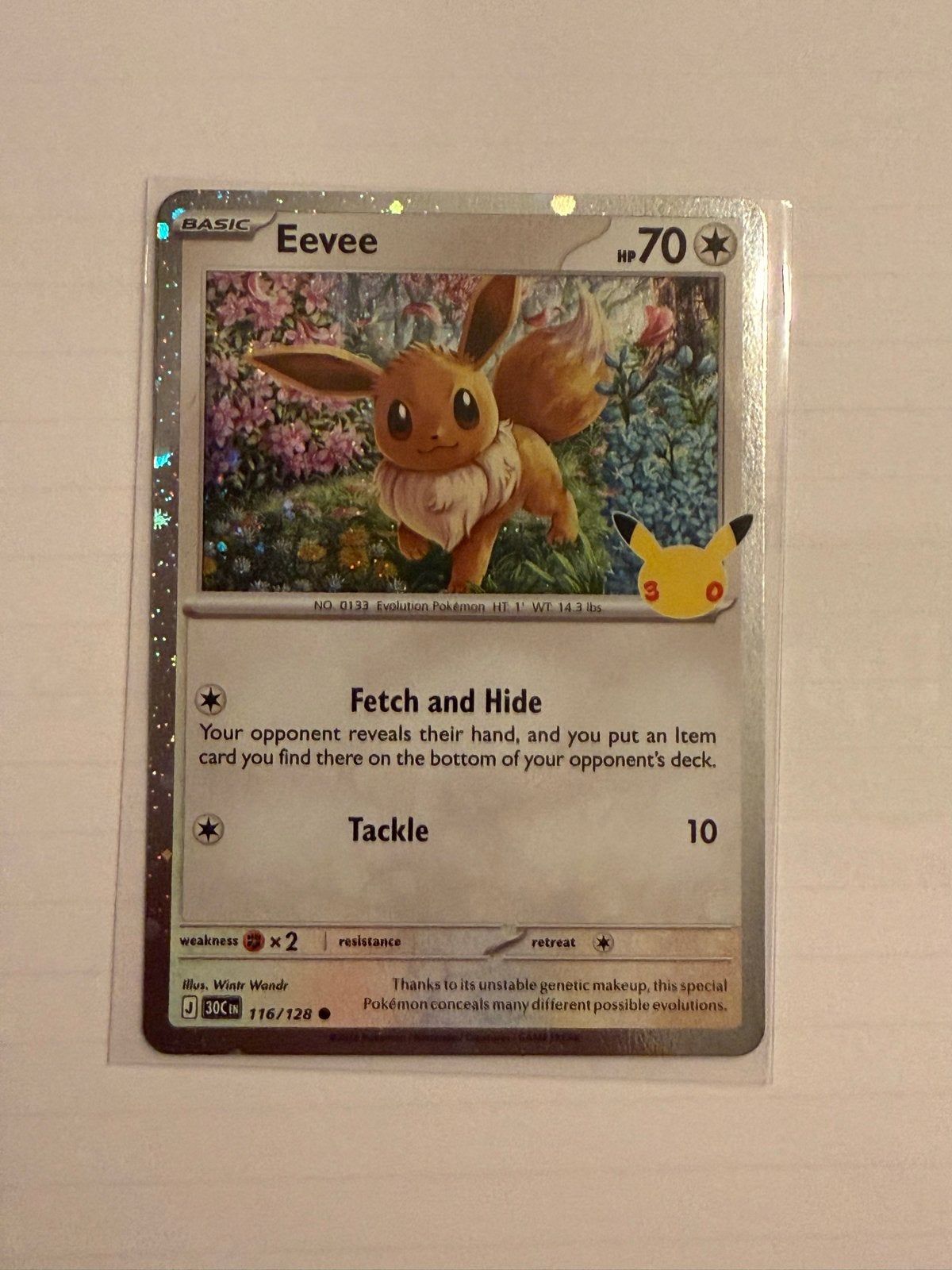Pokémon Eevee Celebrations 116/128 Holo Kaart, Ophalen of Verzenden, Zo goed als nieuw, Losse kaart, Foil