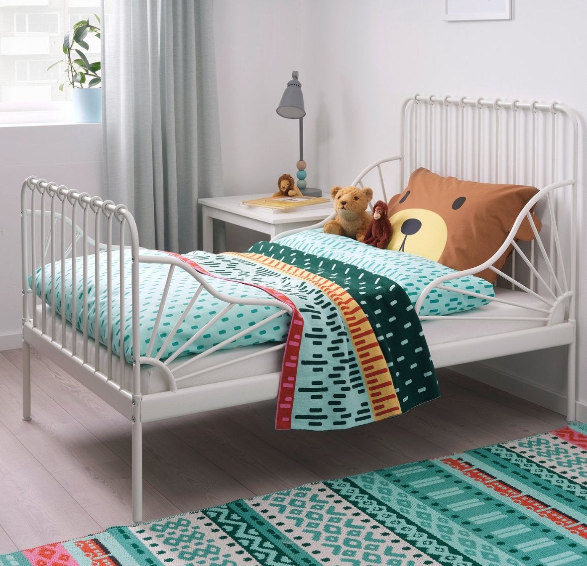 IKEA Minnen uitschuifbaar bed wit incl. Lattenbodem, Ophalen, Eenpersoons, Wit, 80 cm