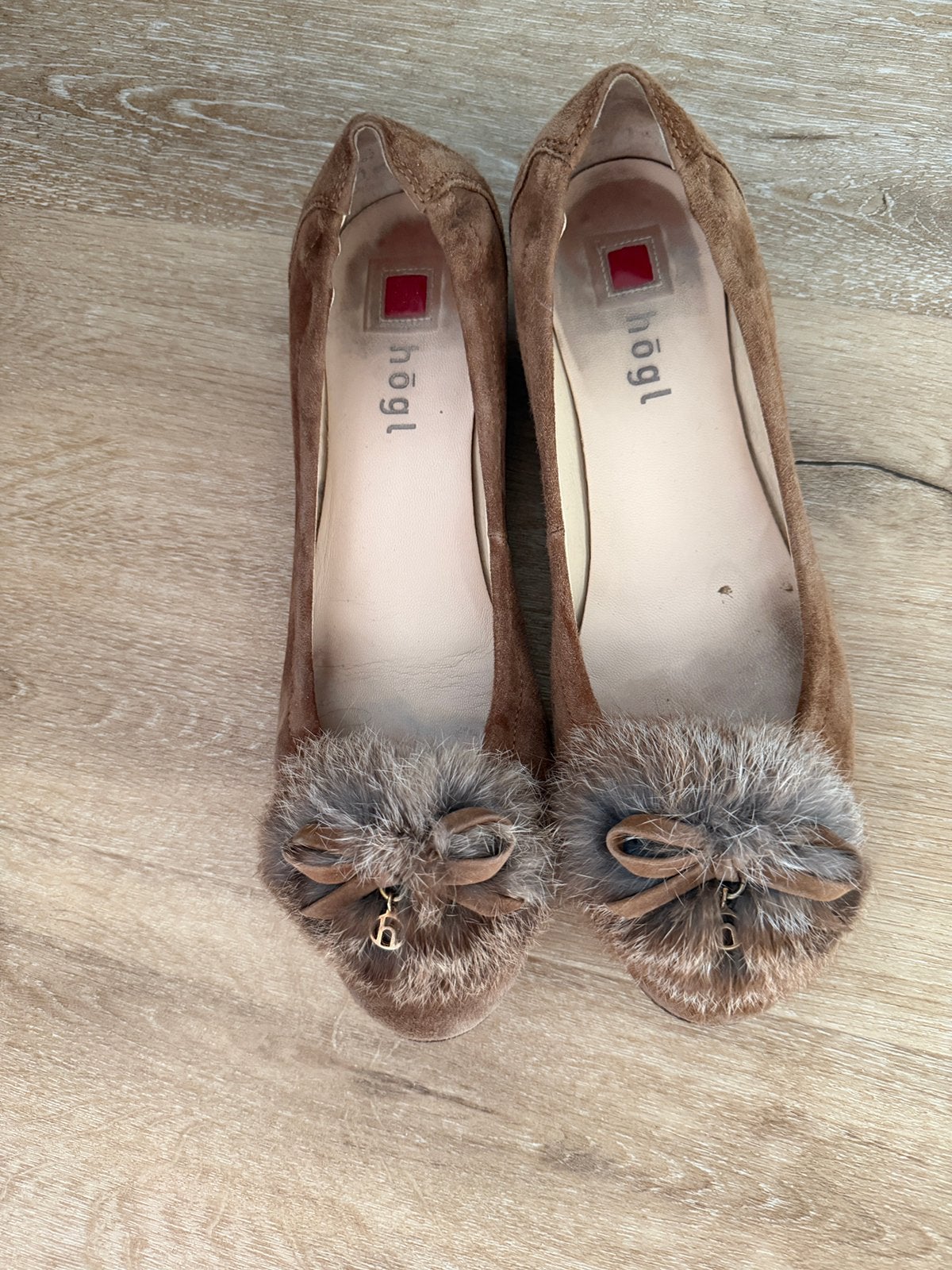 Bruine ballerina’s met bontje maat 6,5 merk Högl, Ophalen of Verzenden, Zo goed als nieuw, Bruin