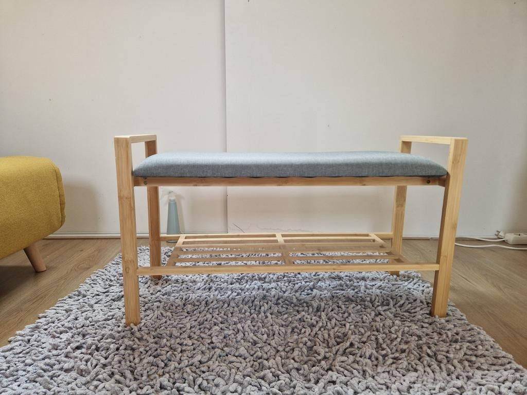 Bamboe bankje met schoenenrek - 49.5 cm hoog, 90 cm lang, Huis en Inrichting, Ophalen, Zo goed als nieuw