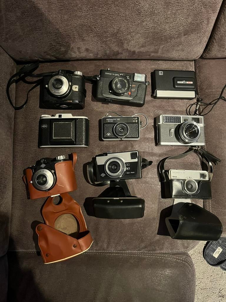 Partij analoge camera’s – Konica, Agfa, Kodak – werkend, Audio, Tv en Foto, Fotocamera's Analoog, Ophalen of Verzenden, Gebruikt