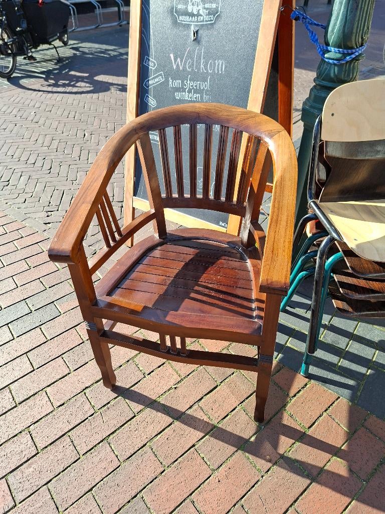Koloniale teakhouten armleuningstoel, Gebruikt, Bruin, Ophalen of Verzenden, Eén
