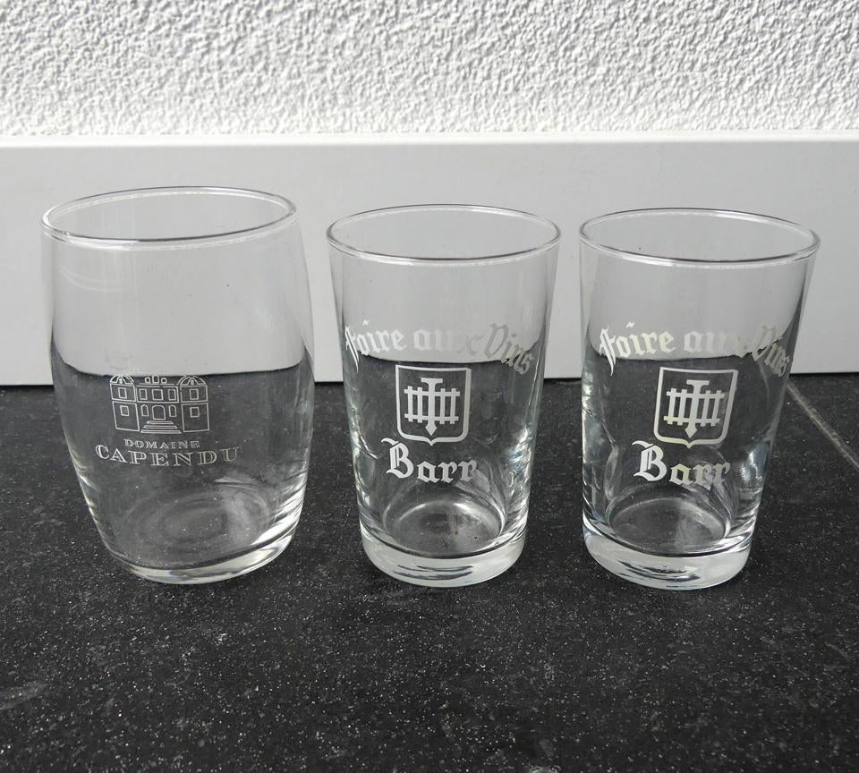 Wijnglaasjes wijnfeest Barr Elzas en Domaine Capendu, Glas of Glazen, Gebruikt, Ophalen of Verzenden, Glas
