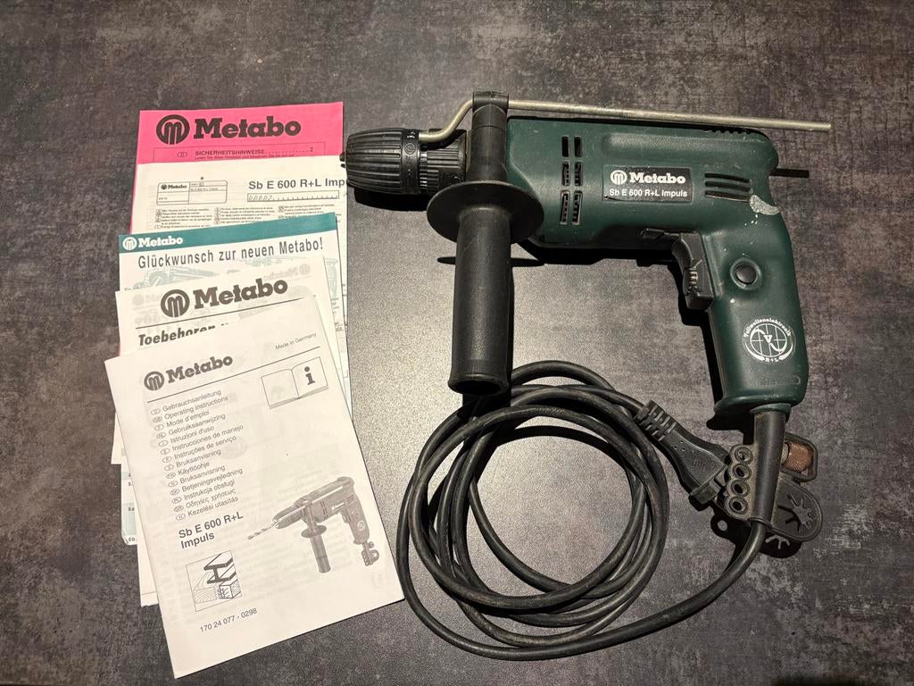Metabo Sb E 600 R+L Impuls Boormachine / Klopboormachine, Boormachine, Ophalen of Verzenden, Variabele snelheid, Gebruikt