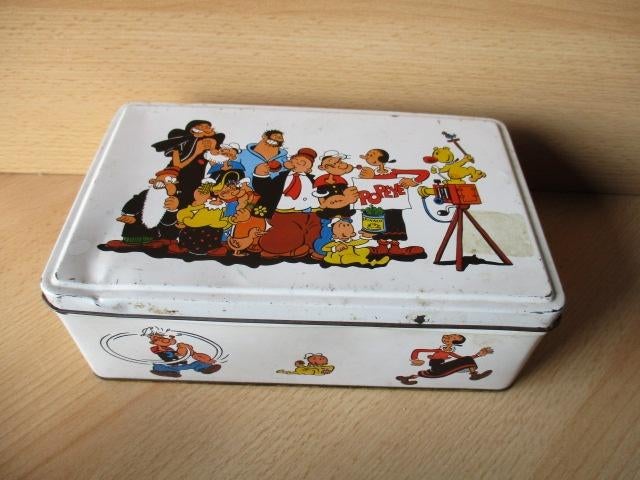 Popeye blik 12,5x20,5x7cm groepsfoto oud!, Verzamelen, Ophalen of Verzenden, Kuifje, Gebruikt, Beeldje of Figuurtje