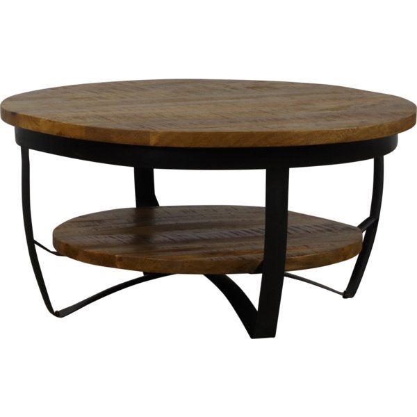 Salontafel Abby Ø 90 cm – teak hout – industriële look, Ophalen, 50 tot 100 cm, 50 tot 100 cm, Zo goed als nieuw
