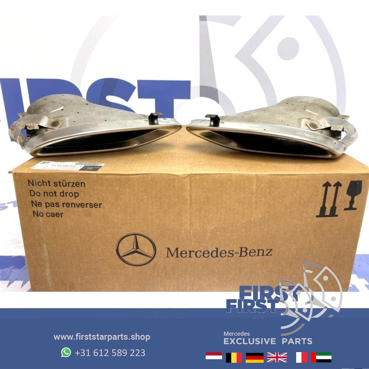 W205 C205 AMG LINE UITLAAT SIERSTUKKEN L/R Mercedes C Klasse, Auto-onderdelen, Uitlaatsystemen, Gebruikt, -, Ophalen of Verzenden