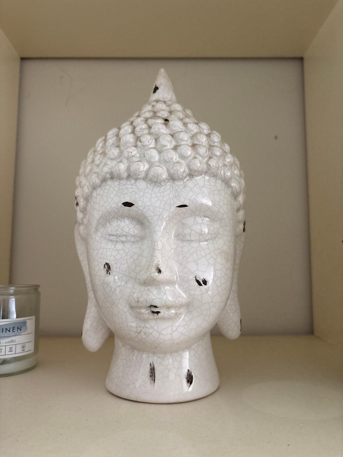 Witte Boeddha Hoofd Decoratie - Craquelé Look, Ophalen, Zo goed als nieuw