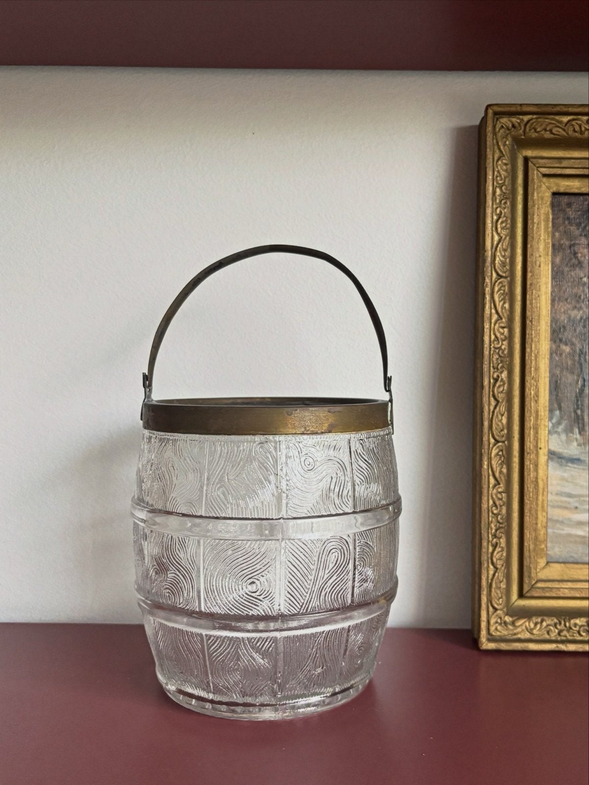 Vintage Glazen IJsemmer met Messing Handvat, Ophalen of Verzenden