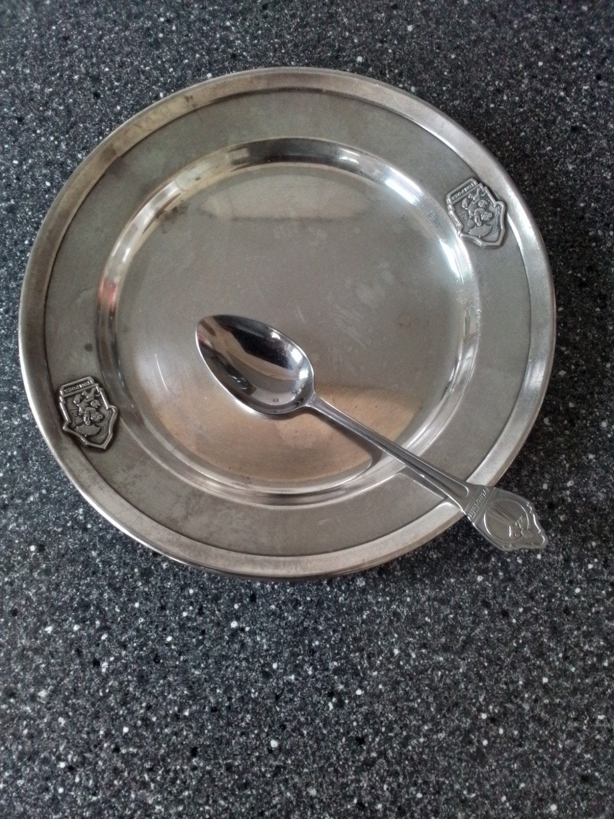 metalen,roestvrij kinder bordje., Ophalen of Verzenden, Rvs of Chroom