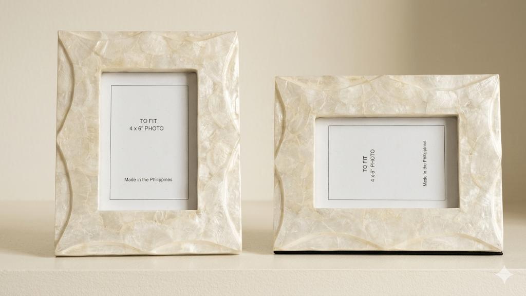 Luxe Witte Capiz Fotolijst Golvend Reliëf -, Huis en Inrichting, Woonaccessoires | Lijsten, Overige materialen, Minder dan 50 cm