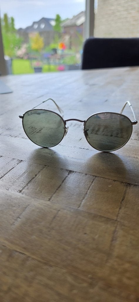 Ray-Ban 3447 Round Metal Zonnebril met Etui, Gebruikt, Zonnebril, Zwart, Ophalen of Verzenden
