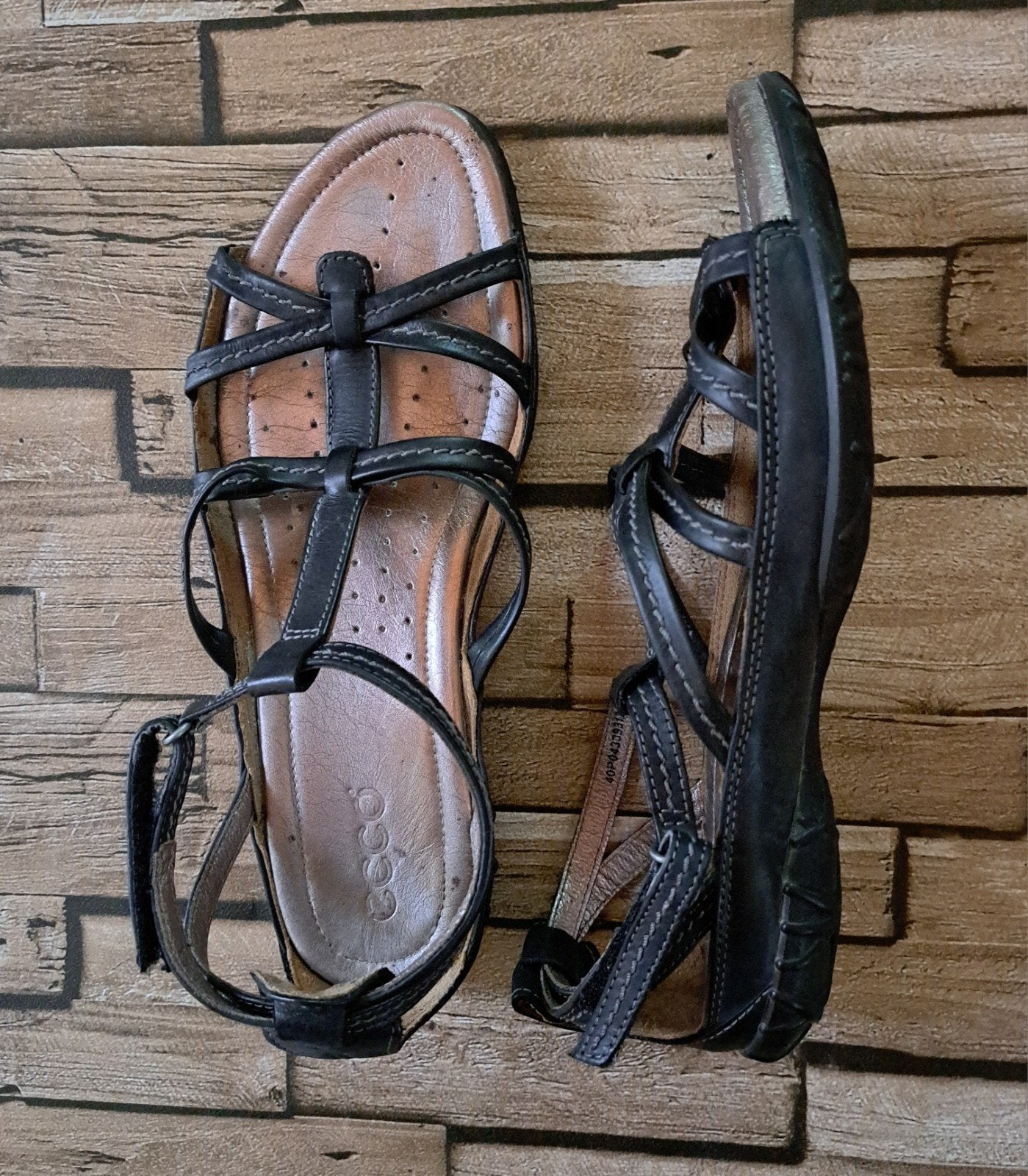 ECCO- Leren Sandalen,  Maat 40, Verzenden, Zwart, ECCO, Sandalen of Muiltjes