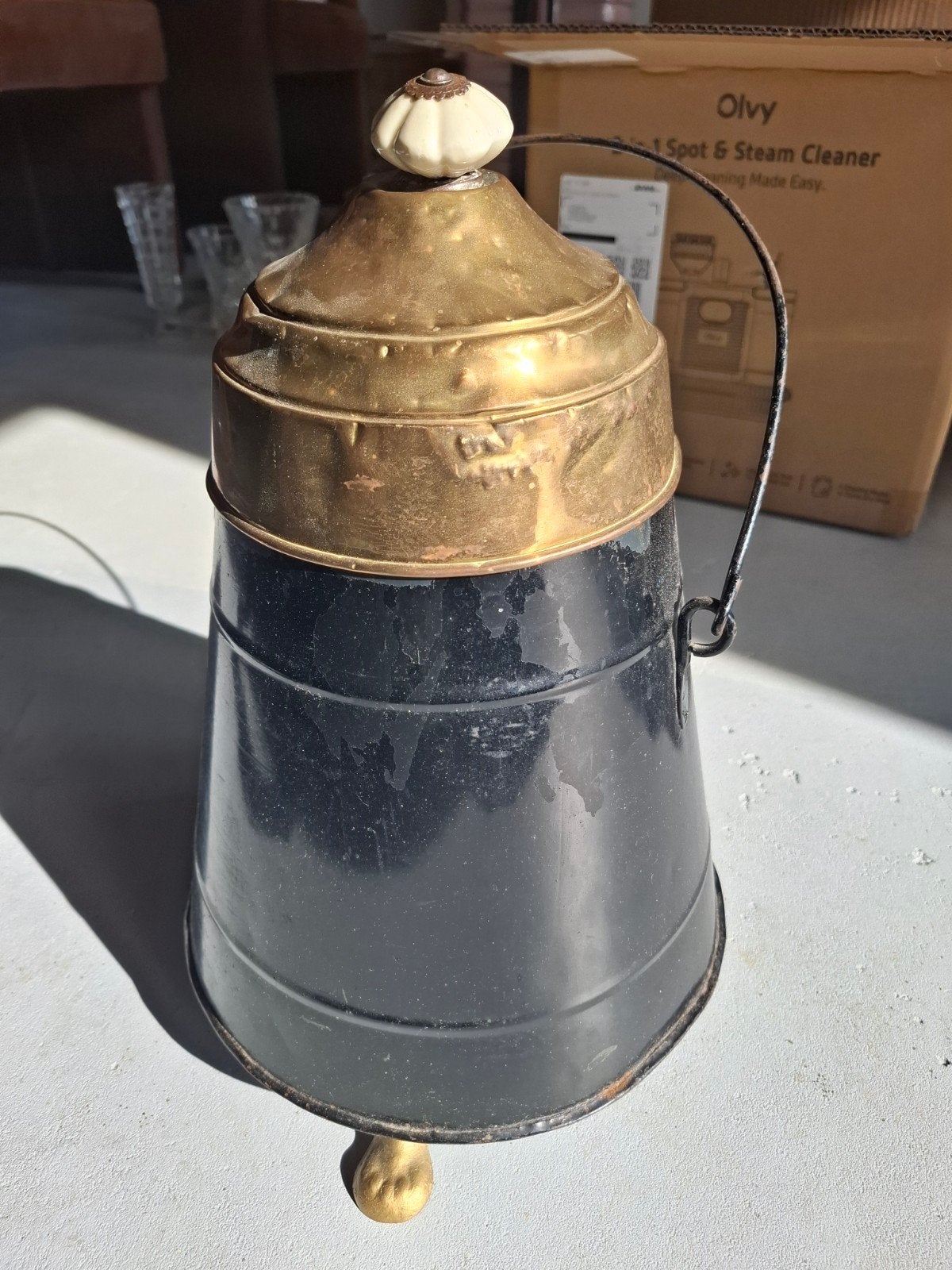 Antieke vintage kolenkit, Ophalen, Koper