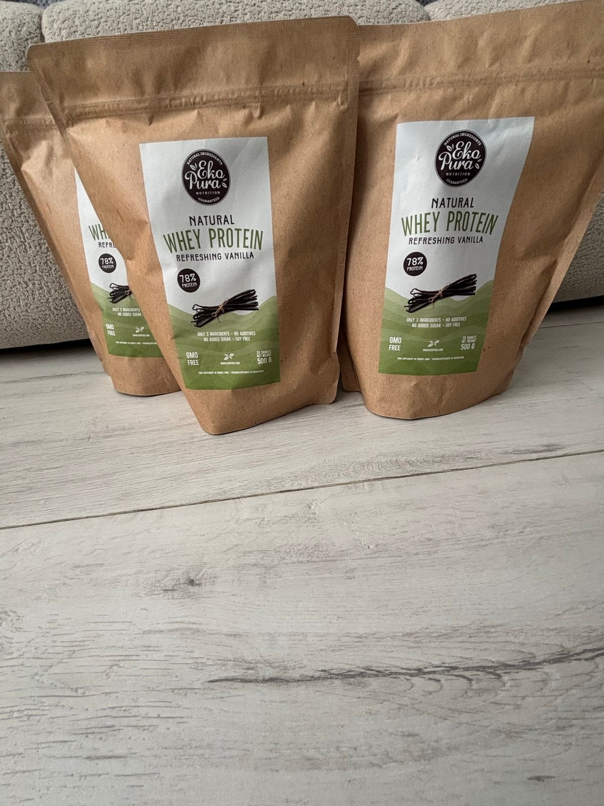 Eko Pura Nutrition Natural Whey Proteïne Vanille - 500g 5X, Ophalen of Verzenden, Nieuw, Poeder of Drank