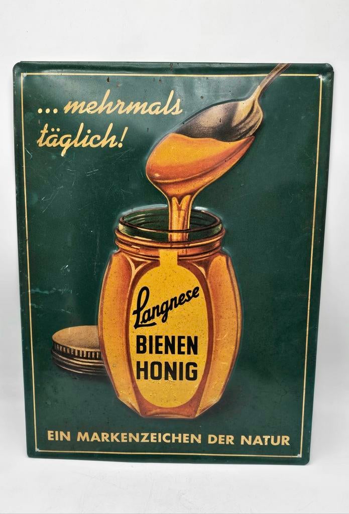 Reclamebord Jaren 50 Langnese Bijen Honing, Ophalen of Verzenden, Gebruikt, Reclamebord