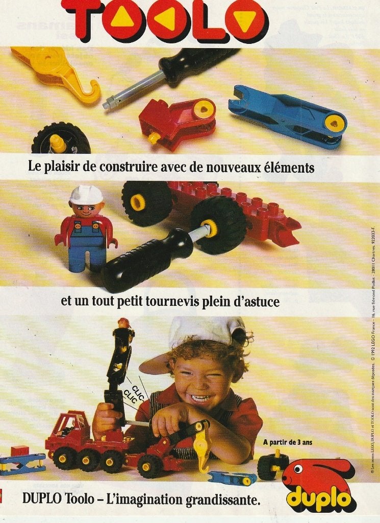 Retro reclame 1992 Lego Duplo speelgoed toolo jongetje, Verzenden, Overige typen