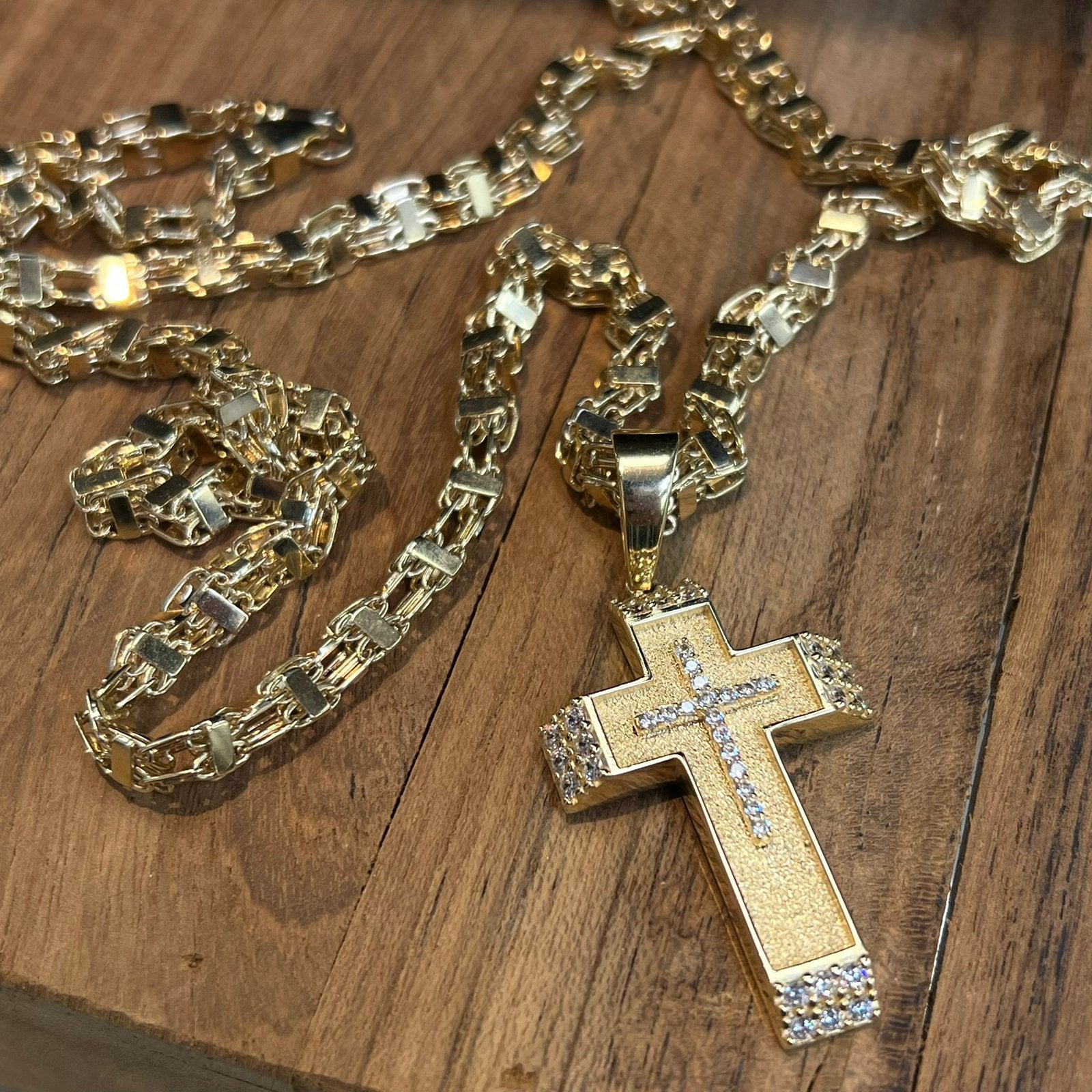 14k gouden ketting magnum schakel met kruis hanger, Ophalen of Verzenden, Zo goed als nieuw, Goud