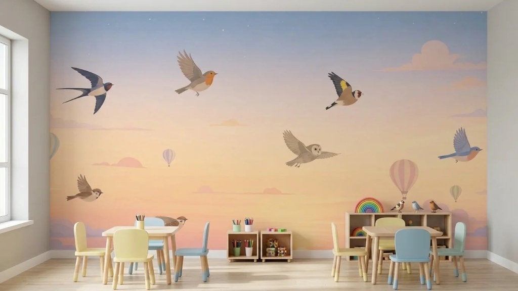 Vogel behang kinderkamer – luchtballonnen op maat, Modern, Ophalen of Verzenden, Fotobehang, Dieren