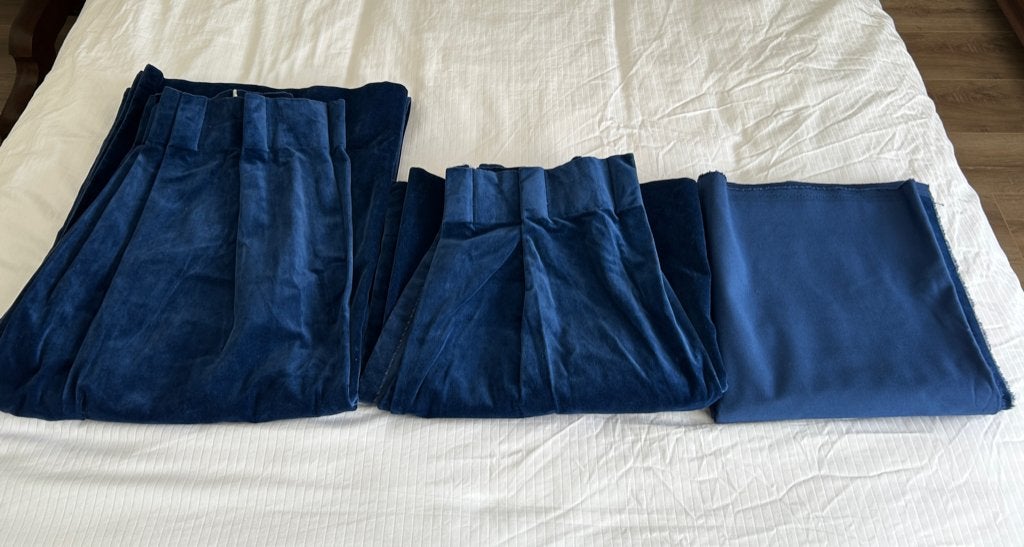 Blauwe velours gordijnen, Overige materialen, Met haken, Overgordijn, Blauw