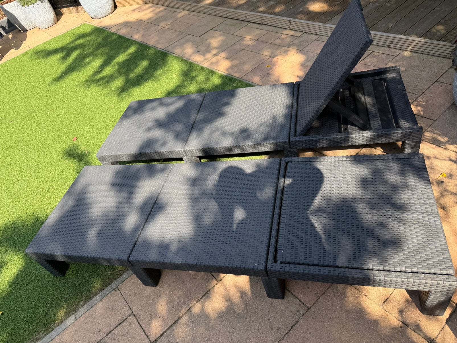2 stuks Allibert ligbedden (donkergrijs), Tuin en Terras, Ophalen, X, Wicker, Verstelbaar