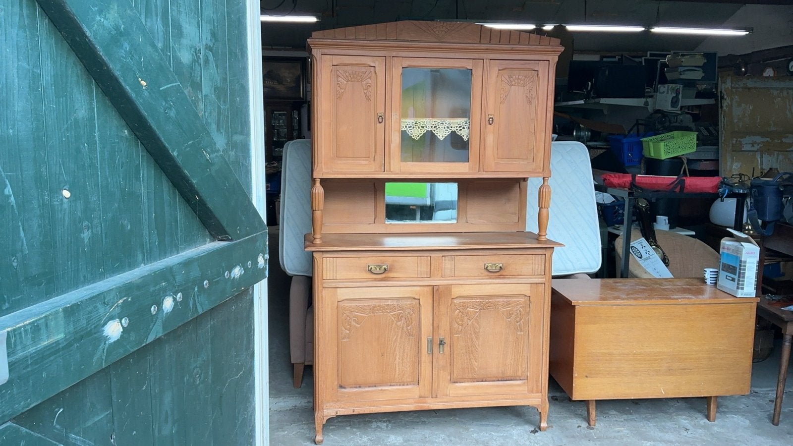 Antiek houten dressoir met vitrinekast 210hoog 130br  47diep, Ophalen, Gebruikt, 25 tot 50 cm, 200 cm of meer