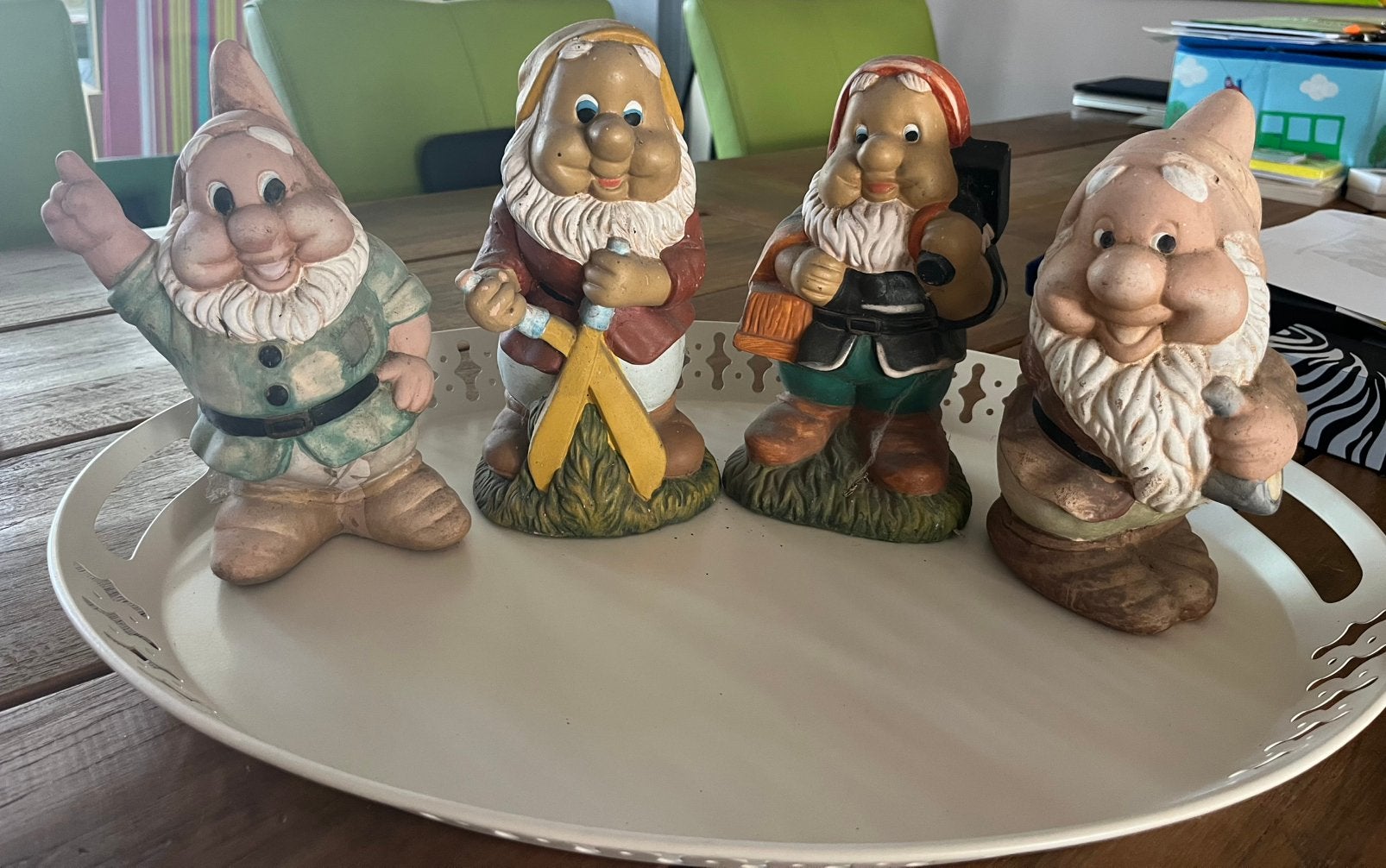 Vrolijke Vintage Keramieken Tuinkabouter 4 st. of 2 st Gekl., Ophalen of Verzenden, Gebruikt, Fantasy